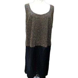 Vintage Patra Black Gold  Shiny Dress Women Petite Size 20P Sleeveless 90s Y2K